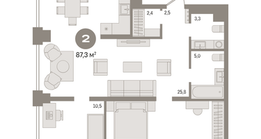 2-к. квартира, 87&nbsp;м²