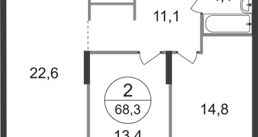 2-к. квартира, 68&nbsp;м²