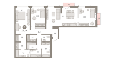 3-к. квартира, 125 м²