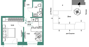 2-к. квартира, 32 м²