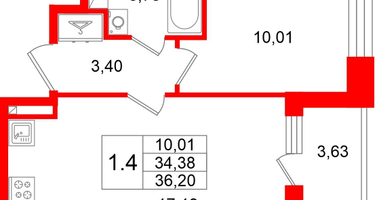 1-к. квартира, 34 м²