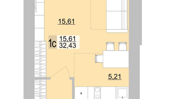 Студия, 34 м²