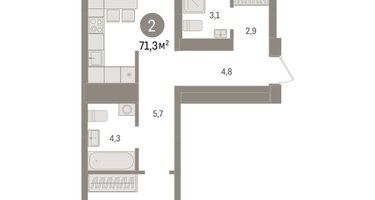 2-к. квартира, 71&nbsp;м²