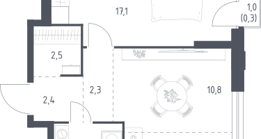 1-к. квартира, 45&nbsp;м²