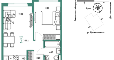 2-к. квартира, 38 м²