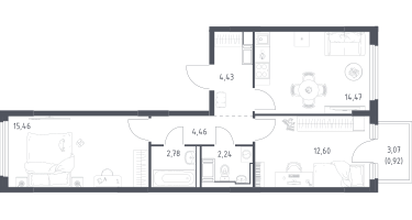 2-к. квартира, 56&nbsp;м²