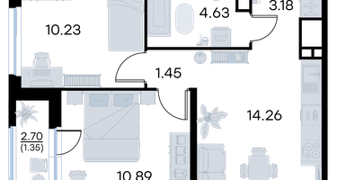 2-к. квартира, 45 м²