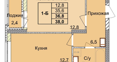 1-к. квартира, 35 м²