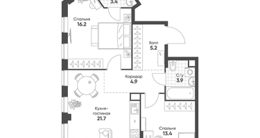 2-к. квартира, 68&nbsp;м²