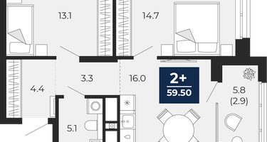 2-к. квартира, 56&nbsp;м²
