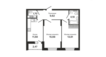 2-к. квартира, 61&nbsp;м²