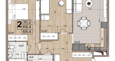 2-к. квартира, 68&nbsp;м²