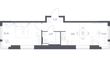Студия, 44&nbsp;м²