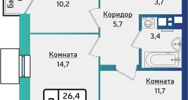 2-к. квартира, 51&nbsp;м²