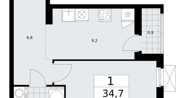 1-к. квартира, 34 м²