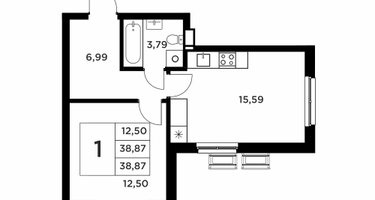 1-к. квартира, 38&nbsp;м²