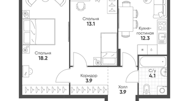 2-к. квартира, 55&nbsp;м²