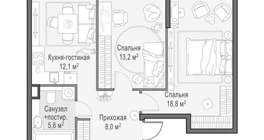 2-к. квартира, 57&nbsp;м²