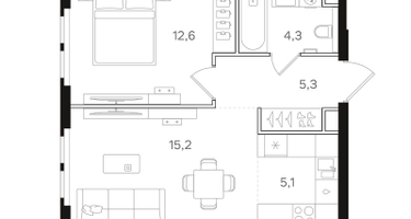 1-к. квартира, 42 м²