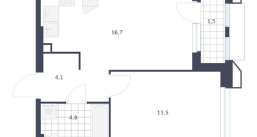 1-к. квартира, 40 м²