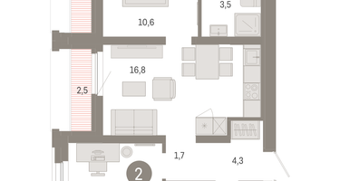 2-к. квартира, 61&nbsp;м²