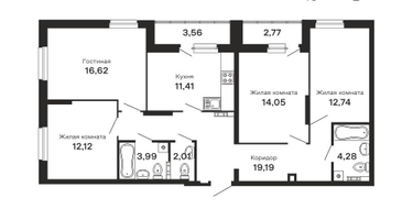 4-к. квартира, 109&nbsp;м²