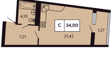 Студия, 34&nbsp;м²