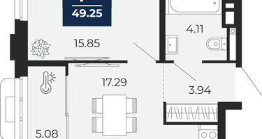 1-к. квартира, 49&nbsp;м²