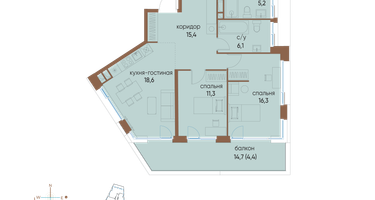 3-к. квартира, 94&nbsp;м²