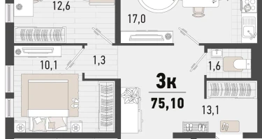 3-к. квартира, 74&nbsp;м²