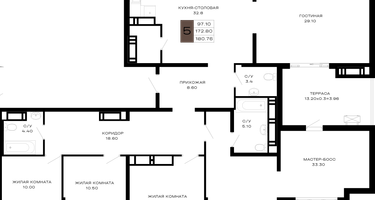 5-к. квартира, 180 м²