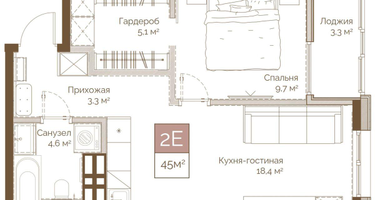 2-к. квартира, 44 м²