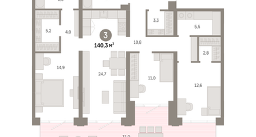 3-к. квартира, 140&nbsp;м²