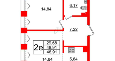 1-к. квартира, 49 м²