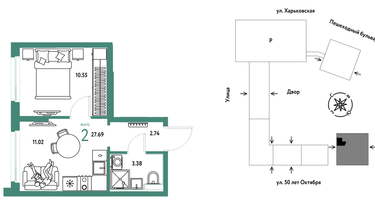 2-к. квартира, 27 м²