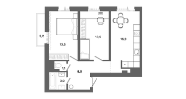 2-к. квартира, 56&nbsp;м²