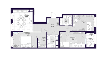 3-к. квартира, 102 м²