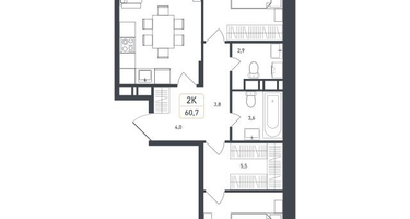 2-к. квартира, 62&nbsp;м²