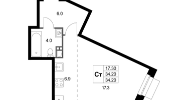 Студия, 34&nbsp;м²