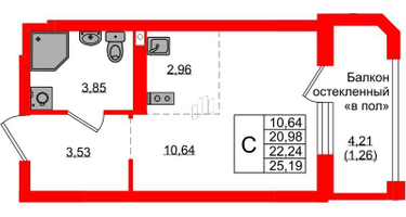 Студия, 22&nbsp;м²