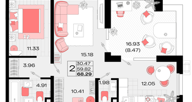2-к. квартира, 59&nbsp;м²