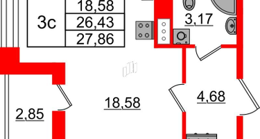 Студия, 26 м²