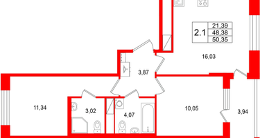 2-к. квартира, 48&nbsp;м²