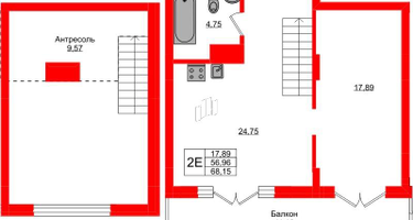 1-к. квартира, 68&nbsp;м²