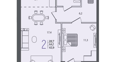 1-к. квартира, 45&nbsp;м²
