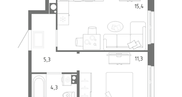 1-к. квартира, 36 м²