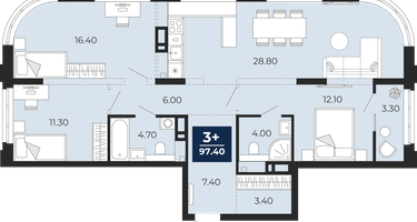 3-к. квартира, 94 м²