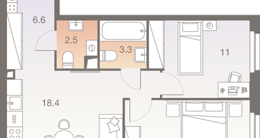 3-к. квартира, 55&nbsp;м²