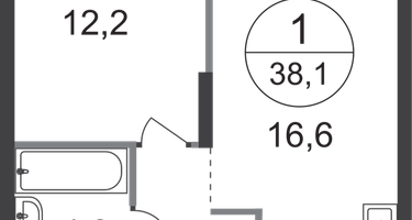 1-к. квартира, 38&nbsp;м²