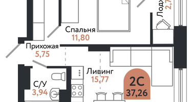 2-к. квартира, 37&nbsp;м²